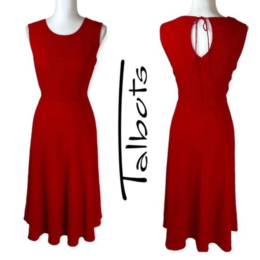 Talbots Red Textured Party Event Midi Dress